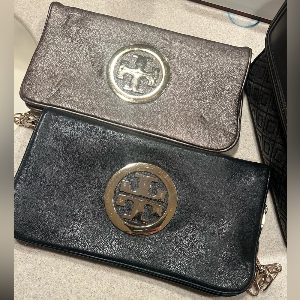 Set of 2 faux leather clutches - one has a shoulder strap